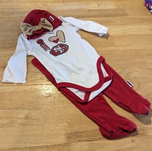 SF 49ers Officially Licensed NFL Baby Outfit Footed Pants Hat 6-9mo